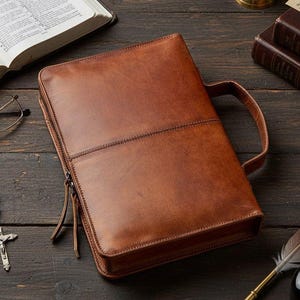 Custom Leather Bible Cover | Personalized Handmade Christian Gift | Engraved Name or Verse | Full-Grain Leather Case | Spiritual Cover