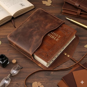 Custom Leather Bible Cover | Personalized Handmade Christian Gift | Engraved Name or Verse | Full-Grain Leather Case | Spiritual Cover