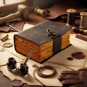 Black Vintage leather Journal - spell Book of shadows, Grimoire Journal, Travel Writing Notebook, Antique Deckle Edge Paper Lock Closure