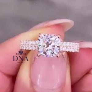 Cushion Hidden Halo Ring Gift for her Cushion Cut Ring Sterling Silver 1.5CT Engagement Ring Diamond Simulant CZ Ring Sterling Silver
