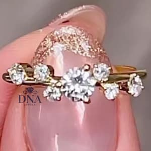Nature Inspired Moissanite Engagement Ring - Twig Branch & Leaf Wedding Ring Unique Yellow Gold Moissanite Promise Ring Engagement Ring