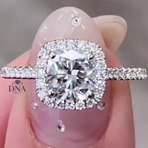 1.5ct Cushion Halo Ring Gift for her Cushion Cut Ring Sterling Silver Halo Engagement Ring Moissanite or Simulant CZ Ring Sterling Silver