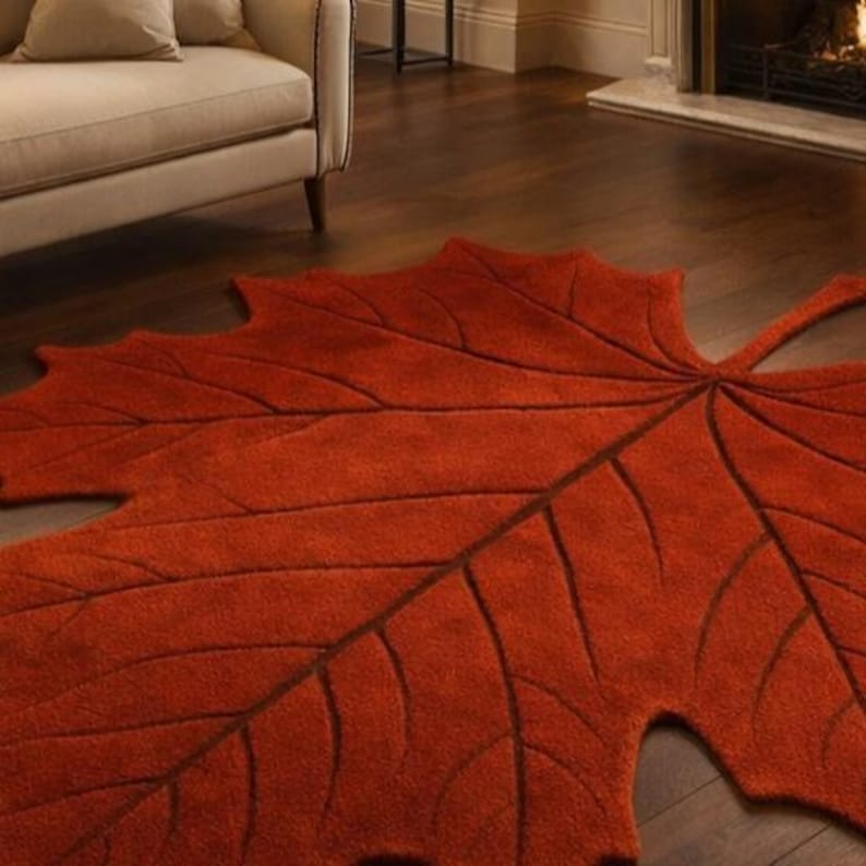 Maple Leaf Area Rug | Red Autumn Nature Carpet | Artistic Statement ...