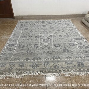 Handmade Distressed Gray Oushak Rug – Large Vintage Wool Area Carpet with Floral Pattern, Neutral Boho Farmhouse Decor&quot;
