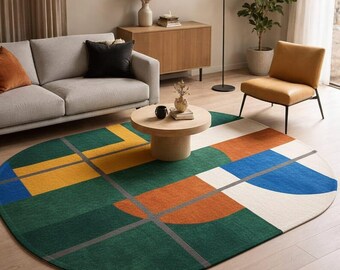 Modern Geometric Area Rug | Abstract Color Block Carpet, Soft Anti-Slip Contemporary Floor Rug
