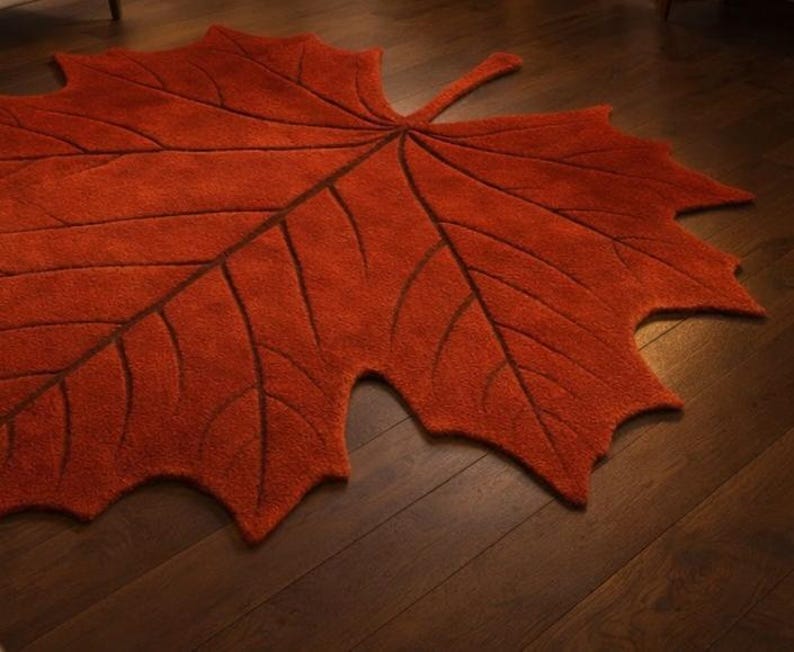 Maple Leaf Area Rug | Red Autumn Nature Carpet | Artistic Statement ...