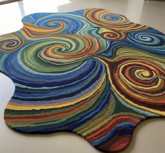 Abstract Swirl Area Rug, Colorful Modern Artistic Rug, Contemporary Floor Decor