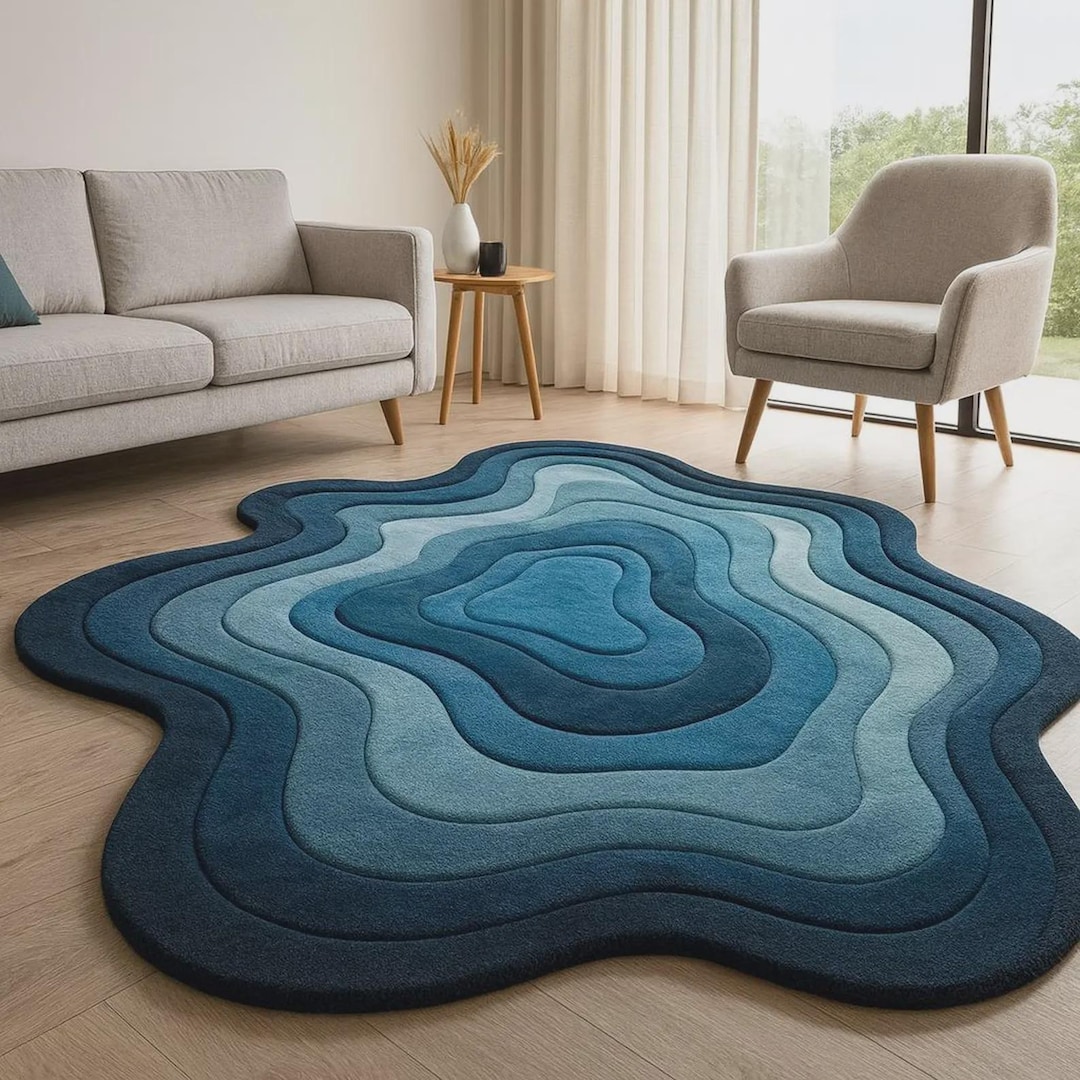 Abstract Blue Wave Rug | Irregular Topographic Contour Carpet - Etsy