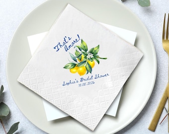 Custom That's Amore Lemon Napkins, Italian Bridal Shower Cocktail Napkin, Mediterranean Wedding Decor, Amalfi Coast Party