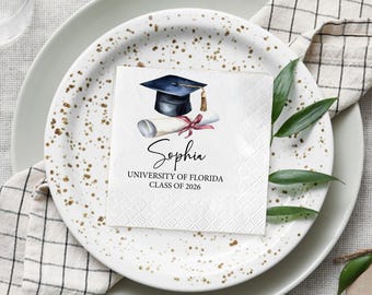 Personalized Graduation Napkins Custom Name, College Grad Party Napkins, Class of 2026 Decor, Graduation Cocktail Napkins
