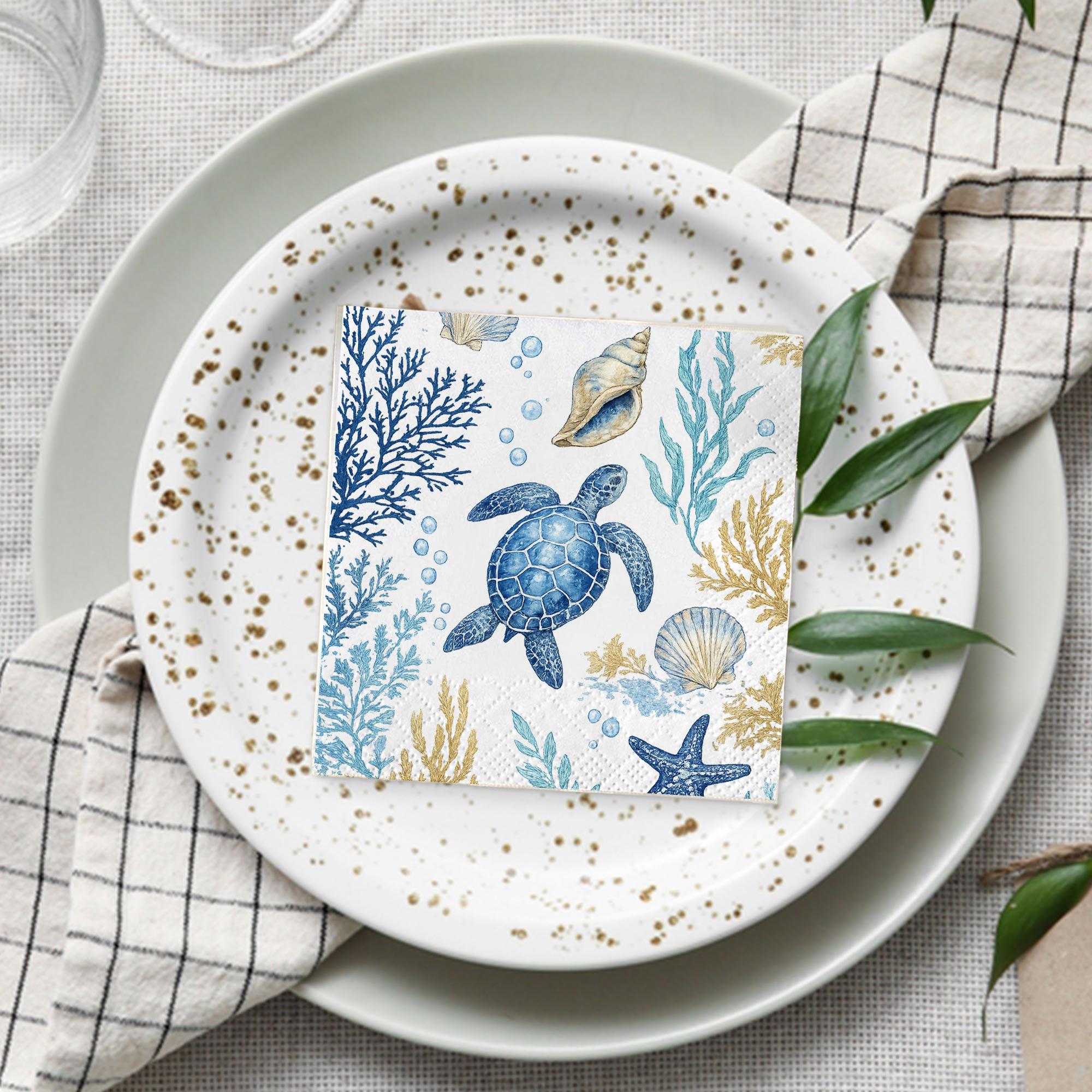 Turtle Napkin Tutorial Sea Turtle Napkins Ocean Theme Party Decor, Coastal Table Decor, Beach ...