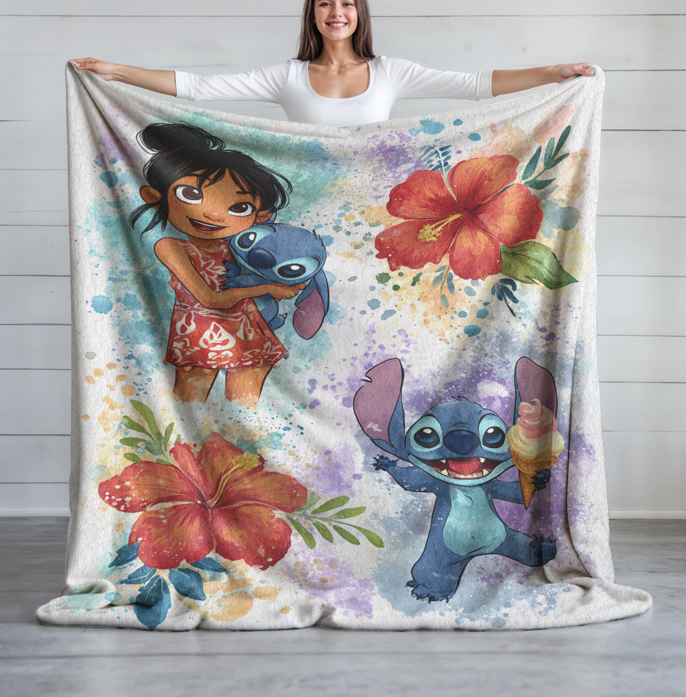 Discover Lilo and Stitch Fleece Blanket, Sherpa Plush, Hawaiian Tropical Design, Cartoon Movie Lover Cozy Blanket
