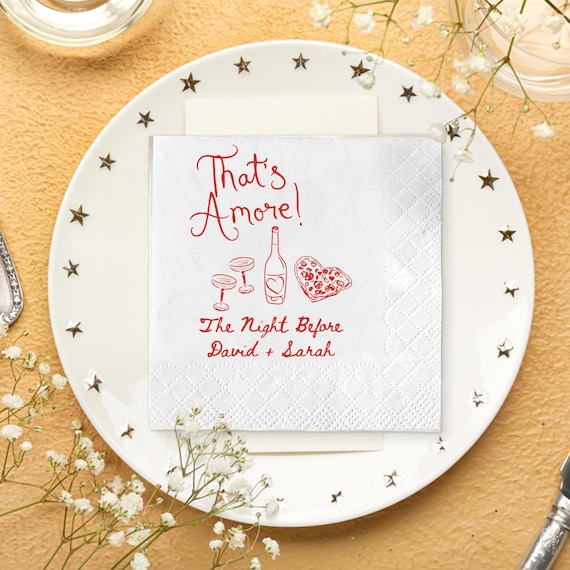 That’s Amore Wedding Napkins, Italian Pizza Party Napkins, Rehearsal Dinner Napkins, Custom Names Date Cocktail Napkins, Love Pizza Theme