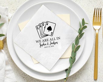 Guardanapos personalizados para casamento com tema de pôquer, cassino e decoração para despedida de solteiro.