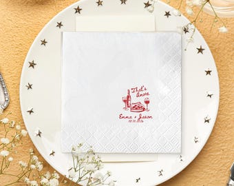 Custom That's Amore Wedding Napkins, Pizza and Wine Cocktail Napkins, Personalized Italian Rehearsal Dinner Decor, Bridal Shower Party