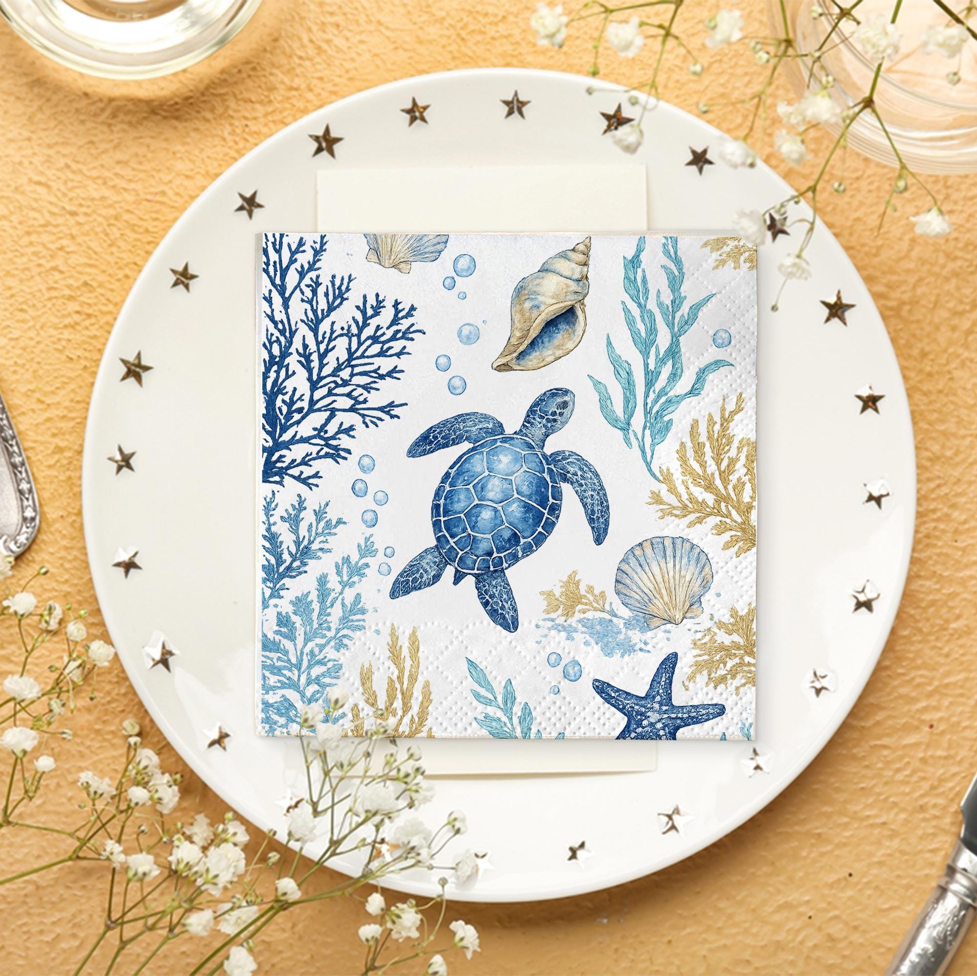 Turtle Napkin Tutorial Sea Turtle Napkins Ocean Theme Party Decor, Coastal Table Decor, Beach ...