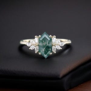 Moss Agate Engagement Ring in 925 Sterling Silver | Unique Nature Inspired Gemstone Ring | Promise, Bridal & Anniversary Jewelry