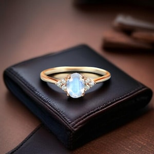 Oval Moonstone Engagement Ring Sterling Silver CZ Halo Promise Jewellery Customised ring for her gift Moonstone Engagement ring for love