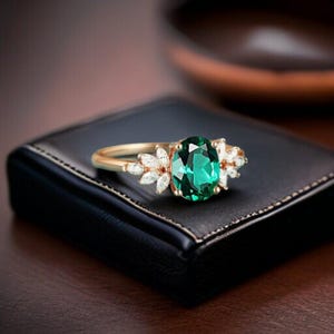 Luxury Gold Emerald Ring | Bold Oval Green Stone Statement Jewelry | Handmade Gemstone Cocktail Ring for Women Gift Anniversary ring