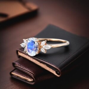 Elegant Moonstone Engagement Ring in 925 Sterling Silver with CZ Accents – Handmade Oval Cut Promise Ring, June Birthstone Jewelry
