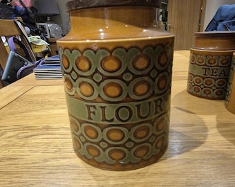 Hornsea Pottery Bronte Mehl Vorratsdose mit Holzdeckel. Jahrgang 1970er Jahre