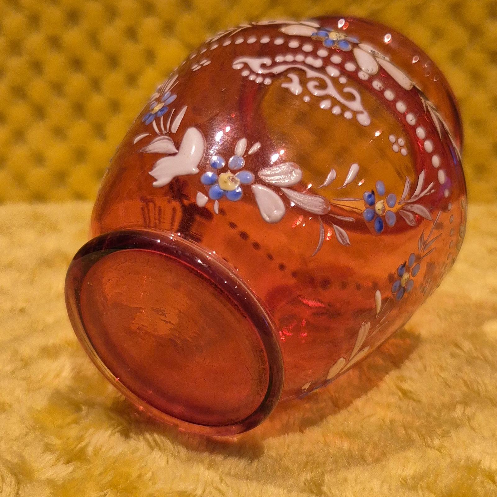 骨董品 エナメル装飾の金属花瓶セット 5点 アンティーク フランス「金彩エナメル花装飾 デカンタ＆グラスセット