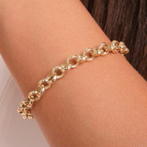 14k Solid Gold Rolo Chain Bracelet - Chunky Bold Link, Modern Dainty Jewelry, Gift Box