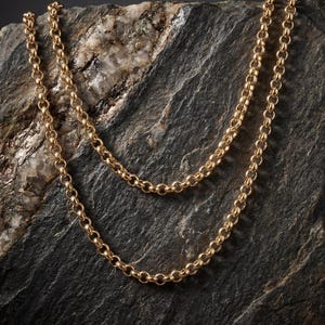 Collar de cadena rolo de oro macizo de 14 quilates, joyería fina hecha a mano, oro auténtico, unisex para hombre y mujer.