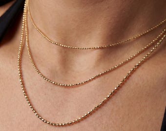 14K Solid Gold Ball Chain Necklace – Minimal Beaded 1mm 1.2mm 1.5mm – Everyday Fine Jewelry