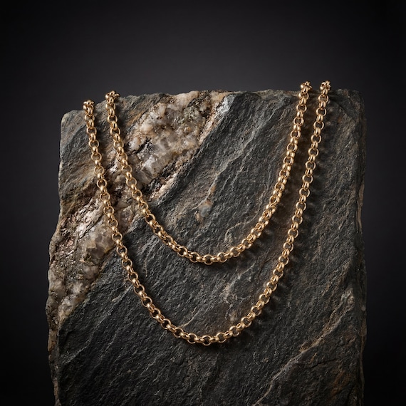 14K Solid Gold Rolo Chain Necklace, Handmade Fine Jewelry, Real Gold, Men & Women, Unisex