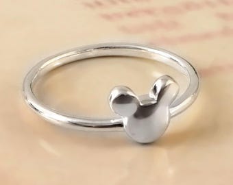 Mickey Mouse Sterling Silver Ring: Handmade Cartoon Jewelry