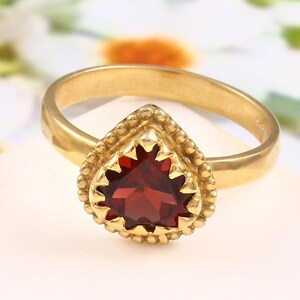 Gold Plated Sterling Silver Garnet Ring: Handmade Solitaire