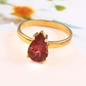 Genuine Natural Pink Tourmaline - 925 Sterling Silver Ring - Gold Plated Ring - Statement Ring - Handmade Ring - Gift For Mother