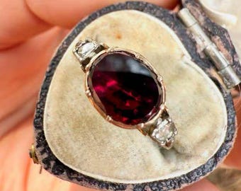 Georgian Garnet Ring, Rose-Cut CZ, Gold Plated Sterling Silver