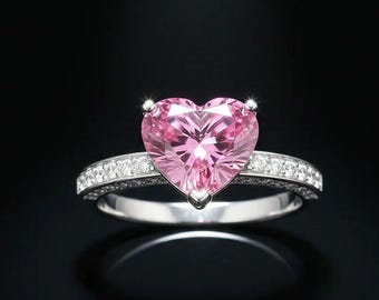 Sterling Silver Heart Pink Topaz Ring, Minimalist Promise Band, Birthstone Jewelry