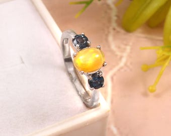 Opal & Topaz Ring: Art Deco 925 Sterling Silver Gemstone Ring