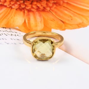 Natural Citrine Sterling Silver Ring: Handmade Stacking Jewelry