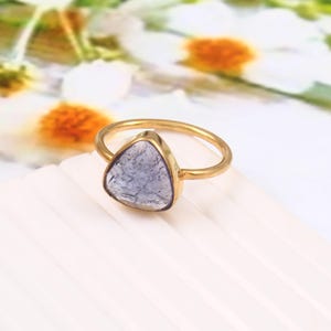 Tanzanite 925 Sterling Silver Ring: Gold Plated Stackable Band
