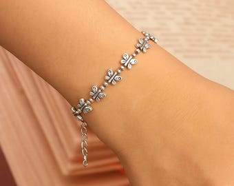Butterfly Charm Bracelet – Silver Adjustable Jewelry, Handmade Bracelet, Boho Good Luck Gift for Her