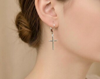 Sterling Silver Cross Earrings : 925 Silver Leverback