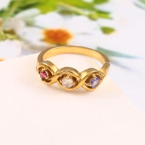 Multi Gemstone 925 Sterling Silver Ring: Tanzanite, Moonstone & Garnet