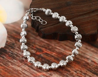 Sterling Silver Buddha Head Bracelet: Handmade Yoga Meditation Jewelry