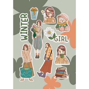 A5 Winter Girl Digital Stickers Sheet | 10 Pieces | Kawaii Character | Planner Stickers | Cute Aesthetic Stickers | Limited Edition