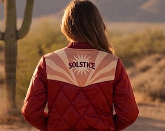Retro Rising Sun quiltad bomberjacka – 70-talsstil satin unisex