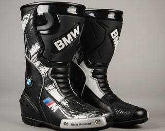 BMW Motorrad Racing Leather Motorcycle Boots, Touring Biker Boots, Motorbike Gift for Him