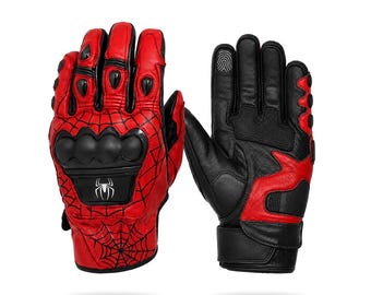 Spider-Man Motorcycle Racing Leather | web pattern riding gloves | Cosplay Biker gear | Touch Screen Compatible