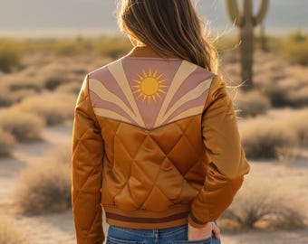Retro Rising Sun Satin Jacket | 70s Inspired Western Style | Unisex Vintage Bomber Jacket | Designed for Bright Stars