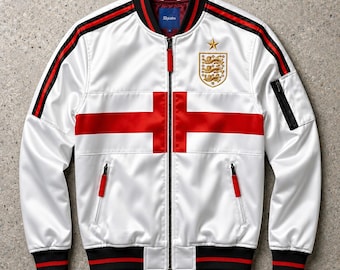England Soccer Fan Jacket | World Cup 2026 | Satin Bomber Jacket | Soccer Gift Men Women | Three Lions Home Football Jersey
