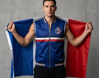 France Soccer Fan Vest | Football Gift World Cup 2026 | Satin Bomber Gilet | Sleeveless Jacket | France Soccer Jersey