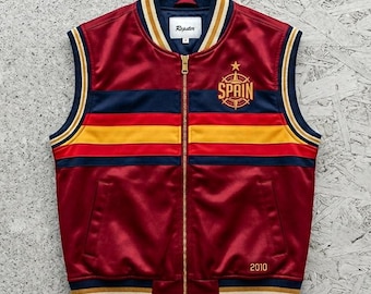 Spain Soccer Fan Jacket | Football Gift World Cup 2026 | Satin Bomber Gilet | Sleeveless Vest | Spain Soccer Jersey